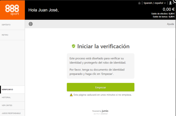 verificacion de cuenta en 888